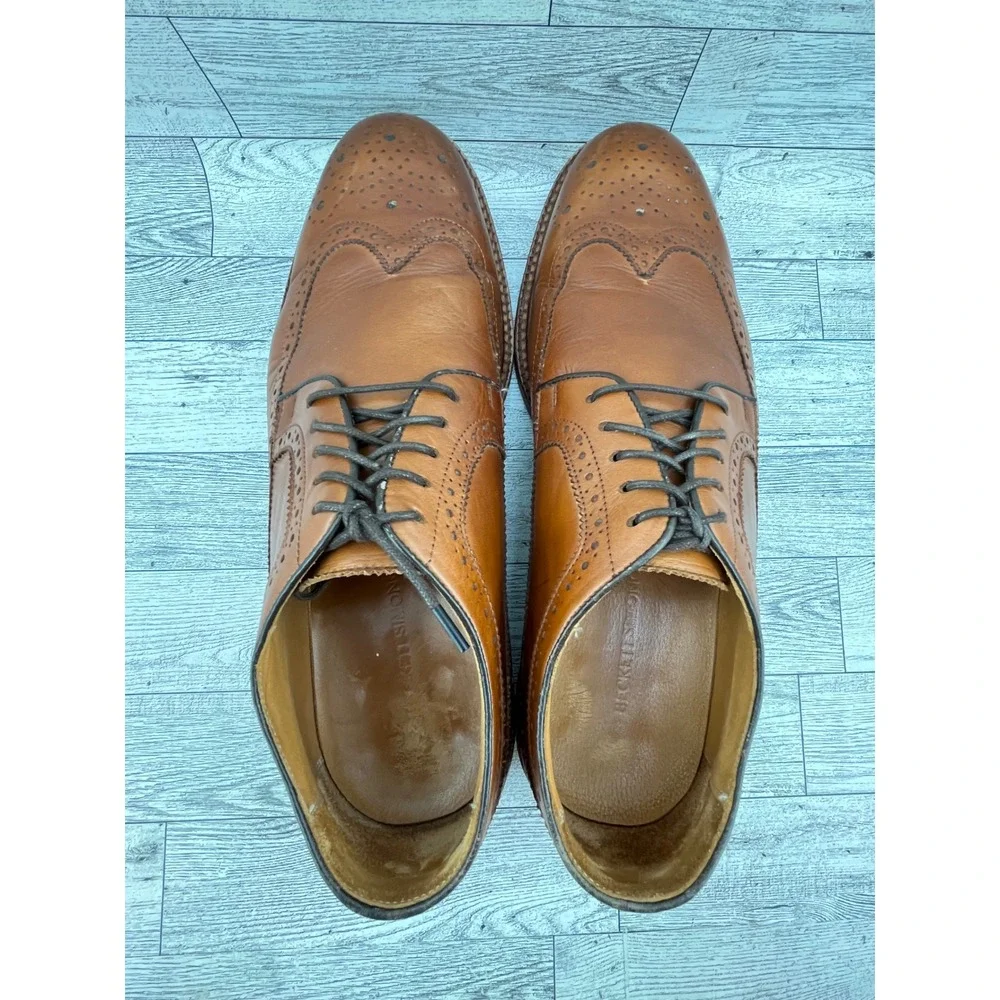 Beckett Simonon Yates Tan Leather Wingtip Brogue Oxford Dress Shoes Men Sz 10.5